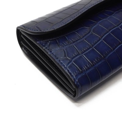 画像3: WILD SWANS（ワイルドスワンズ）WAVE（ウェイブ）ロングウォレット/藍染"クロコダイル"×ブラック"サドルプルアップ"