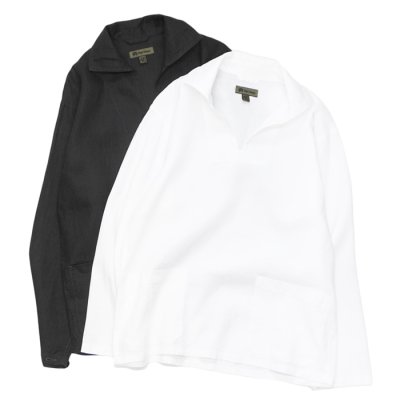 画像1: Nigel Cabourn（ナイジェル・ケーボン）FRENCH PULLOVER SHIRT（フレンチプルオーバーシャツ）"LINEN" / Off White（オフホワイト）・Dark Charcoal（ダークチャコール）