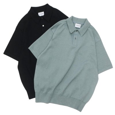 画像1: Yonetomi NEW BASIC（ヨネトミニューベーシック）LIGHT WAVE COTTON KNIT POLO（ライトウェーブコットンニットポロシャツ）/ Black（ブラック）・Gray（グレー）