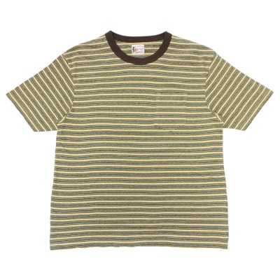 画像1: felco（フェルコ） S/S Crew Pocket Tee（S/SクルーポケットTシャツ）”OLD PAPER STRIPE" / Green Beige×Olive Stripe（グリーンベージュ×オリーブストライプ）