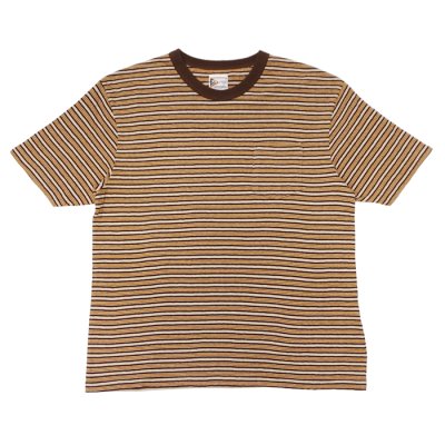 画像1: felco（フェルコ） S/S Crew Pocket Tee（S/SクルーポケットTシャツ）”OLD PAPER STRIPE" / Brown Beige×Oramnge Stripe（ブラウンベージュ×オレンジストライプ）