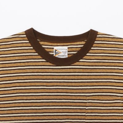 画像3: felco（フェルコ） S/S Crew Pocket Tee（S/SクルーポケットTシャツ）”OLD PAPER STRIPE" / Brown Beige×Oramnge Stripe（ブラウンベージュ×オレンジストライプ）