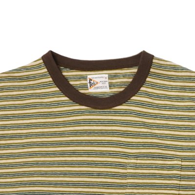 画像3: felco（フェルコ） S/S Crew Pocket Tee（S/SクルーポケットTシャツ）”OLD PAPER STRIPE" / Green Beige×Olive Stripe（グリーンベージュ×オリーブストライプ）