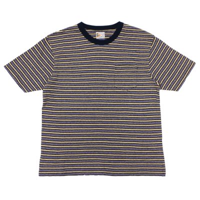 画像1: felco（フェルコ） S/S Crew Pocket Tee（S/SクルーポケットTシャツ）”OLD PAPER STRIPE" / Blue Beige×Black Stripe（ブルーベージュ×ブラックストライプ）