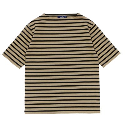 画像1: SAINT JAMES（セントジェームス）OUESSANT SHORT SLEEVE（ウエッソンショートスリーブ）"BORDER" / HAMAC×NOIR（ダークベージュ×ブラック）
