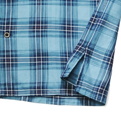 画像5: Nigel Cabourn（ナイジェル・ケーボン）OPEN COLLAR SHIRT（オープンカラーシャツ）"RAYON CHECK / BLUE（ブルー）