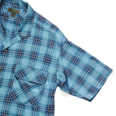 画像4: Nigel Cabourn（ナイジェル・ケーボン）OPEN COLLAR SHIRT（オープンカラーシャツ）"RAYON CHECK / BLUE（ブルー）