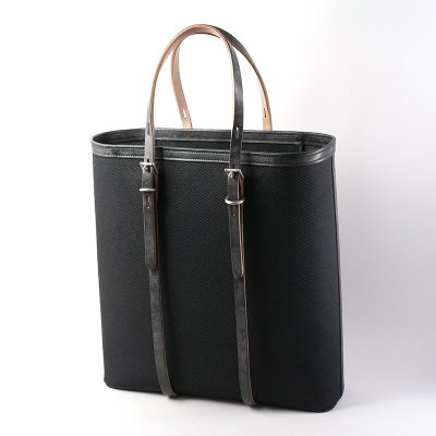 画像1: WILD SWANS（ワイルドスワンズ）UP-RIGHT（アップライト）トートバッグ"綿麻ヘビーツイル×フルグレインブライドルレザー"/Black（ブラック）