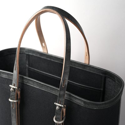 画像2: WILD SWANS（ワイルドスワンズ）UP-RIGHT（アップライト）トートバッグ"綿麻ヘビーツイル×フルグレインブライドルレザー"/Black（ブラック）