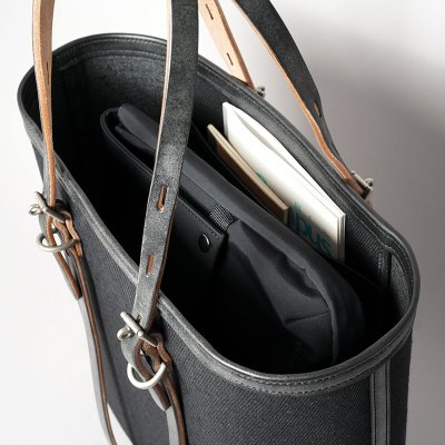 画像7: WILD SWANS（ワイルドスワンズ）UP-RIGHT（アップライト）トートバッグ"綿麻ヘビーツイル×フルグレインブライドルレザー"/Black（ブラック）