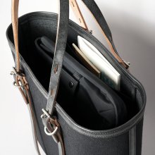 他の写真3: WILD SWANS（ワイルドスワンズ）UP-RIGHT（アップライト）トートバッグ"綿麻ヘビーツイル×フルグレインブライドルレザー"/Black（ブラック）