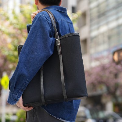 画像9: WILD SWANS（ワイルドスワンズ）UP-RIGHT（アップライト）トートバッグ"綿麻ヘビーツイル×フルグレインブライドルレザー"/Black（ブラック）