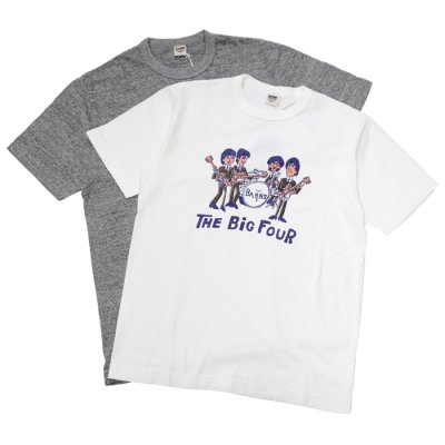 画像1: BARNS OUTFITTERS (バーンズアウトフィッターズ) "STANDARD" TSURI-AMI Crew Print T-Shirt (吊り編みクループリントTシャツ) / White（ホワイト）・Grey (グレー)