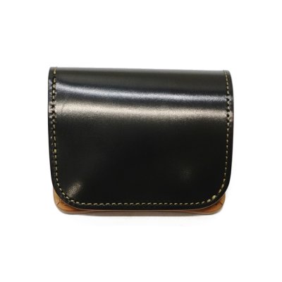 画像1: WILD SWANS（ワイルドスワンズ）CASA（カーサ）コンパクトウォレット/Black（ブラック）"シェルコードバン"×Natural-UN（ナチュラル）"バットストリップナチュラルアングレイズド" 