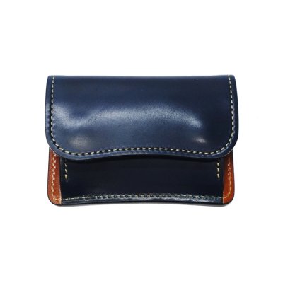 画像1: WILD SWANS（ワイルドスワンズ）TONGUE（タング）マルチコインケース/Navy（ネイビー）"シェルコードバン"×Camel（キャメル）"サドルプルアップ"