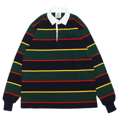画像1: BARBARIAN（バーバリアン）Heavy Weight Rugby Collar Shirt（ヘビーウェイト ラグビーカラーシャツ）"ALTERNATING STRIPES" / Navy×Gold×Bottle×Red（ネイビー×ゴールド×ボトル×レッド）
