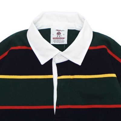 画像3: BARBARIAN（バーバリアン）Heavy Weight Rugby Collar Shirt（ヘビーウェイト ラグビーカラーシャツ）"ALTERNATING STRIPES" / Navy×Gold×Bottle×Red（ネイビー×ゴールド×ボトル×レッド）