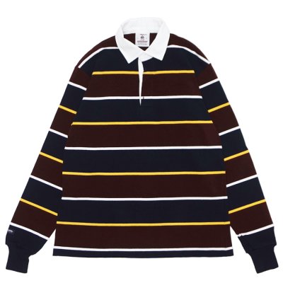 画像1: BARBARIAN（バーバリアン）Heavy Weight Rugby Collar Shirt（ヘビーウェイト ラグビーカラーシャツ） "ALTERNATING STRIPES" / Navy×Gold×Harvard×White（ネイビー×ゴールド×ハーバード×ホワイト）