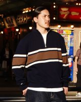 ※Exclusive※ BARBARIAN（バーバリアン）Heavy Weight Quarter Zip Long Sleeve Shirt（ヘビーウェイト クオータージップロングスリーブシャツ）  / Navy×Moss×Ivory（ネイビー×モス×アイボリー）