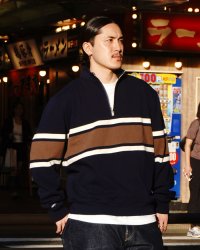 ※Exclusive※ BARBARIAN（バーバリアン）Heavy Weight Quarter Zip Long Sleeve Shirt（ヘビーウェイト クオータージップロングスリーブシャツ）  / Navy×Moss×Ivory（ネイビー×モス×アイボリー）