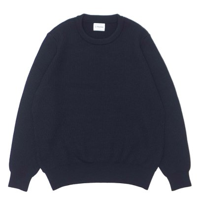 画像1: Yonetomi NEW BASIC（ヨネトミニューベーシック）EX Fine Wool Rib Knit Pull Over（エクストラファインウールニットプルオーバー）/ Navy（ネイビー）
