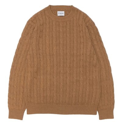 画像1: Yonetomi NEW BASIC（ヨネトミニューベーシック）ORGANIC BROWN COTTON KNIT P/O（オーガニックブラウンコットンニットプルオーバー）"CABLE" / Brown（ブラウン）