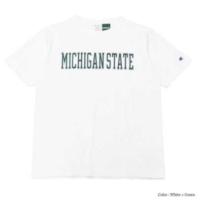 画像1: Champion（チャンピオン）T1011 US Print T-Shirt（ティーテンイレブンUSプリントTシャツ）"MICHIGAN STATE・Made in USA" / White×Green（ホワイト×グリーン）※Sサイズのみ