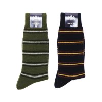 HALISON（ハリソン）ラムウール レジメンタルボーダーソックス / Navy（ネイビー）・Olive（オリーブ）※3足までメール便発送可