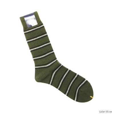 画像2: HALISON（ハリソン）ラムウール レジメンタルボーダーソックス / Navy（ネイビー）・Olive（オリーブ）※3足までメール便発送可