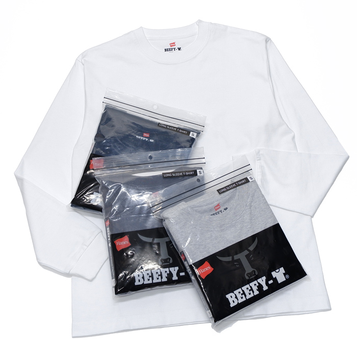 Hanes（ヘインズ）BEEFY Long Sleeve T-Shirt（ビーフィーロングスリーブTシャツ）/White（ホワイト）・Navy（ネイビー）・H.Grey（ヘザーグレー）・Dark Grey（ダークグレー）