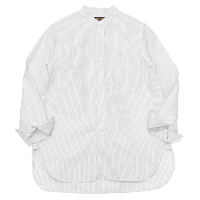 ＜40%OFF＞*A VONTADE（アボンタージ）Banded Collar Shirts（バンドカラーシャツ）Cotton Linen Chambray/Grey Stripe（グレーストライプ）