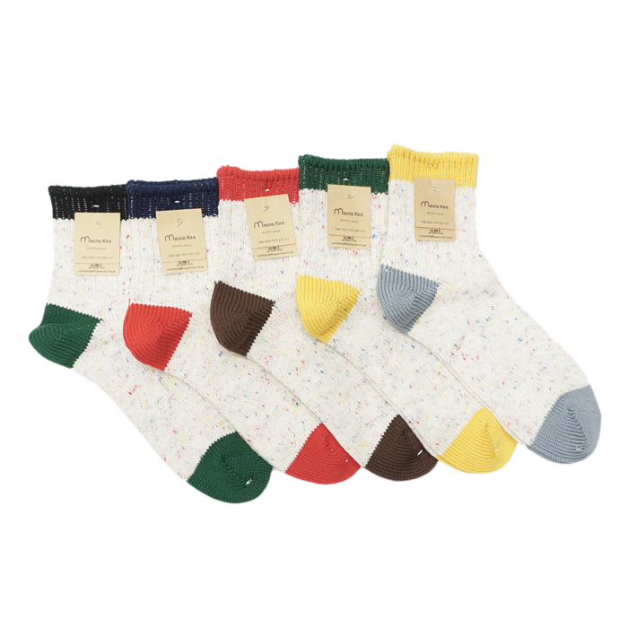 Mauna Kea（マウナケア）カラーネップ3面切替えソックス/Black（ブラック）・Navy（ネイビー）・Red（レッド）・Green（グリーン）・Gold（ゴールド）※3足までメール便発送可※