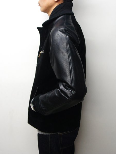 画像14: 【PointUp10%11/10迄】Y'2 LEATHER(ワイツーレザー)STEER SUEDE×STEER OIL RIB JACKET(ステアスエード×ステアオイル リブジャケット)/Black(ブラック) (14)