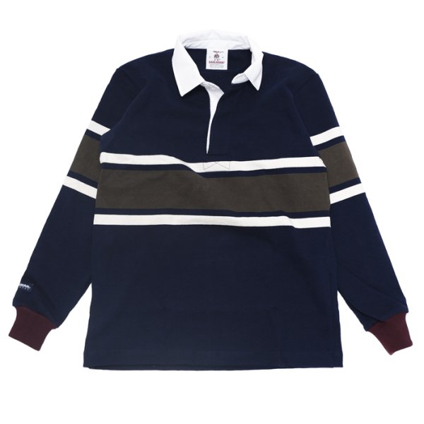 画像1: ＜OUTLET＞BARBARIAN（バーバリアン）クラシック ラガーシャツ（CENTER STRIPES）”旧モデル” / Navy×Ivory×Moss（ネイビー×アイボリー×モスグリーン）※Sサイズのみ (1)