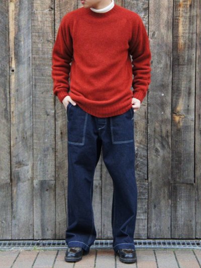 画像1: INVERALLAN（インバーアラン）Crew Neck Saddle Shoulder Sweater（クルーネックサドルショルダーセーター）Supersoft Shetland/Blaze（ダークレッド）