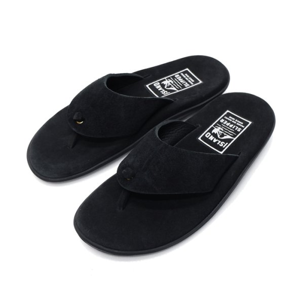 画像1: ISLAND SLIPPER（アイランドスリッパ）PBS201BHR (ブルハイドスエードレザーサンダル) "Suede" / Black×Black（ブラック×ブラック） (1)