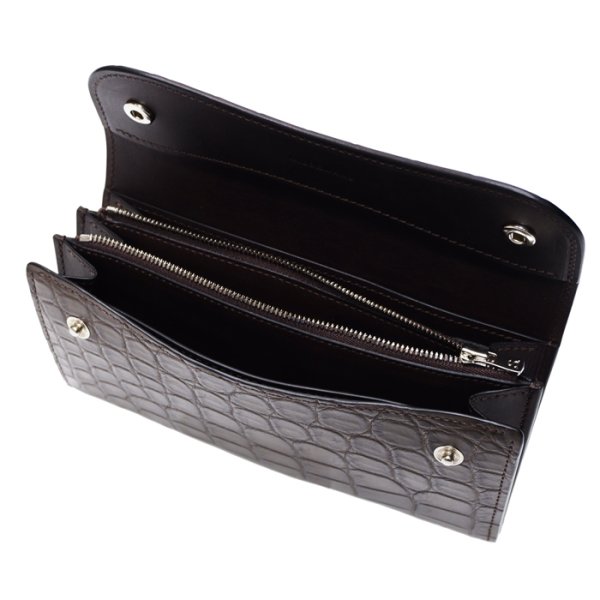 画像6: WILD SWANS（ワイルドスワンズ）WAVE（ウェイブ）ロングウォレット/チョコ"クロコダイル"×ダークブラウン"イングリッシュブライドル" (6)