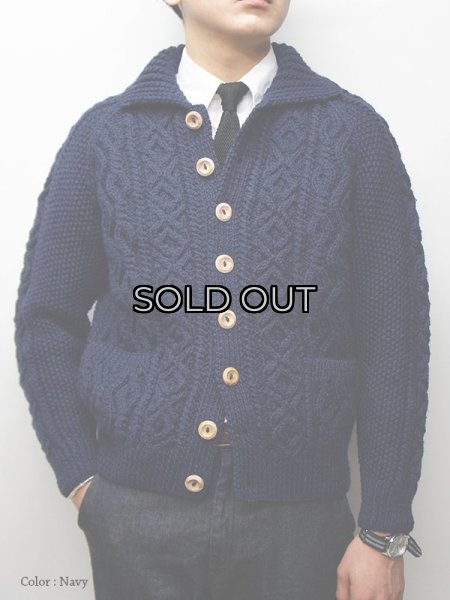 画像11: INVERALLAN（インバーアラン）3a Lumber Cardigan（3aランバーカーディガン）"Aran Knit" / Navy（ネイビー） (11)