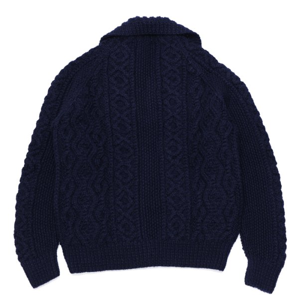 画像2: INVERALLAN（インバーアラン）3a Lumber Cardigan（3aランバーカーディガン）"Aran Knit" / Navy（ネイビー） (2)