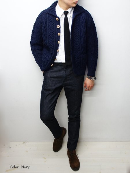 画像10: INVERALLAN（インバーアラン）3a Lumber Cardigan（3aランバーカーディガン）"Aran Knit" / Redcurrant（レッドカーラント） (10)