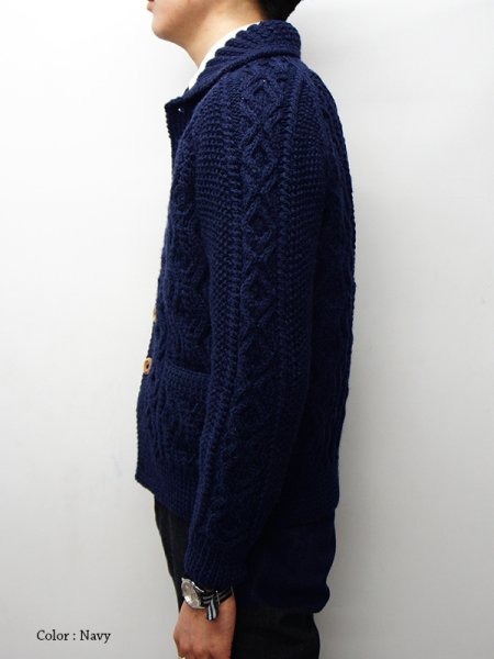 画像12: INVERALLAN（インバーアラン）3a Lumber Cardigan（3aランバーカーディガン）"Aran Knit" / Navy（ネイビー） (12)