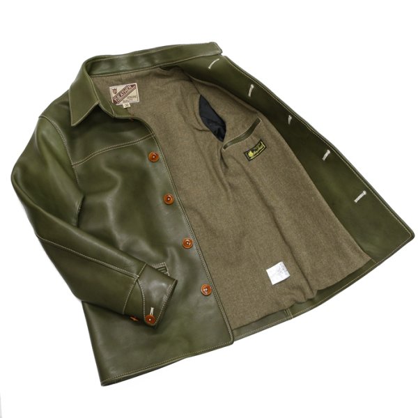 画像6: 【PointUp10%11/10迄】Y'2 LEATHER(ワイツーレザー)ECO HORSE 30'S CAR COAT(エコホース30'Sカーコート)/Olive(オリーブ) (6)