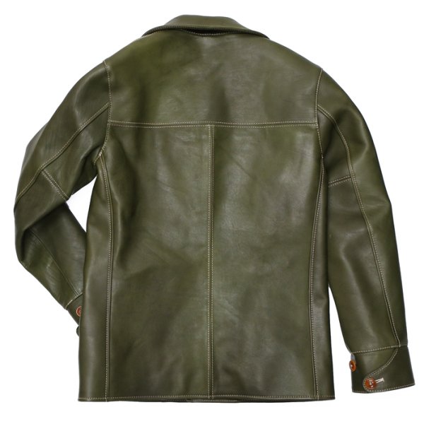 画像2: 【PointUp10%11/10迄】Y'2 LEATHER(ワイツーレザー)ECO HORSE 30'S CAR COAT(エコホース30'Sカーコート)/Olive(オリーブ) (2)
