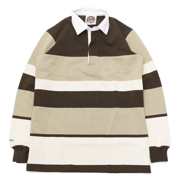 画像1: ＜OUTLET＞BARBARIAN（バーバリアン）クラシック ラガーシャツ（SPINNAKER STRIPES）”旧モデル”/Moss×Taupe×Ivory（モスグリーン×トープ×アイボリー）※Sサイズのみ (1)
