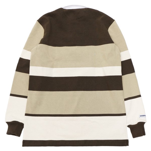 画像2: ＜40%OFF＞BARBARIAN（バーバリアン）”旧モデル”クラシック ラガーシャツ（SPINNAKER STRIPES）/Moss×Taupe×Ivory（モスグリーン×トープ×アイボリー）※Sサイズのみ (2)