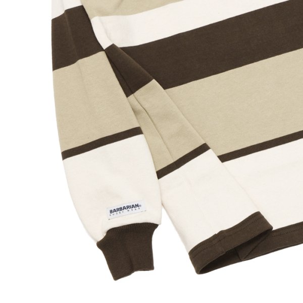 画像5: ＜40%OFF＞BARBARIAN（バーバリアン）”旧モデル”クラシック ラガーシャツ（SPINNAKER STRIPES）/Moss×Taupe×Ivory（モスグリーン×トープ×アイボリー）※Sサイズのみ (5)