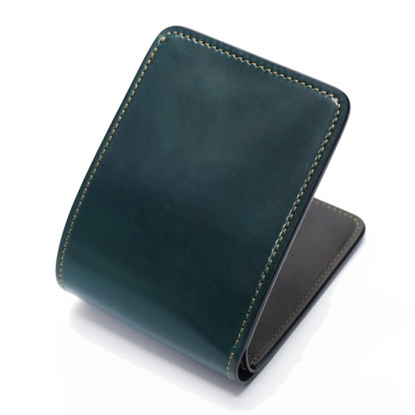 画像2: WILD SWANS(ワイルドスワンズ)WINGS(ウイングス)2つ折りウォレットコインケース無し/グリーン"シェルコードバン"×ブラック"イングリッシュブライドル" (2)