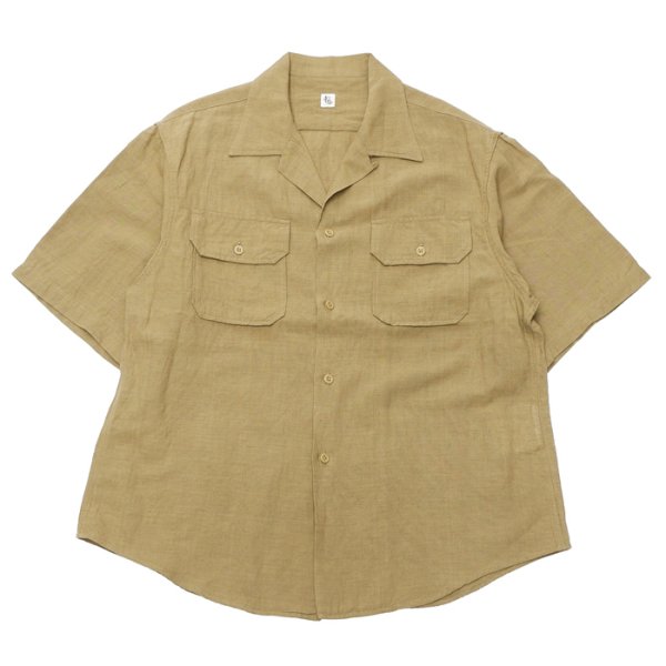 画像1: KAPTAIN SUNSHINE（キャプテンサンシャイン）Open Collar SS Shirt（オープンカラーショートスリーブシャツ）COTTON LINEN SILK SAFARI MESH/Khaki（カーキ） (1)