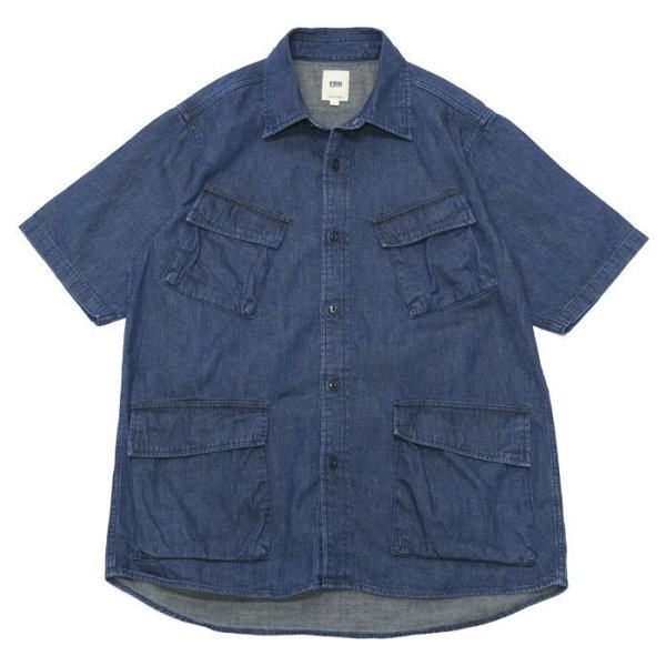 画像1: F.O.B FACTORY（エフオービーファクトリー）DENIM FATIGUE SHORT SLEEVE SHIRT（デニムファティーグショートスリーブシャツ）8oz Military Denim/Blue（ブルー） (1)