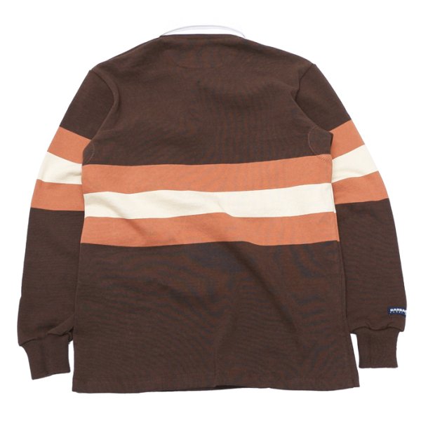 画像2: ＜40%OFF＞BARBARIAN（バーバリアン）”旧モデル”クラシック ラガーシャツ（THREE 2"STRIPES）”旧モデル” / Brown×Rust×Beige（ブラウン×ラスト×ベージュ）※Sサイズのみ (2)
